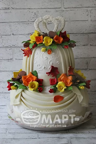 Короваї з мастичним оздобленням - Два серця Км28 (осінній)